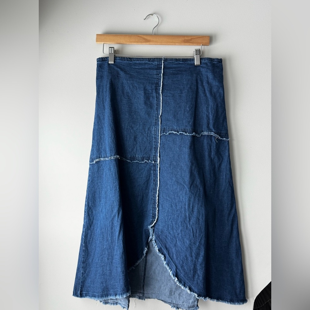 Insight | Asymmetrical Patchwork Denim Midi Skirt
